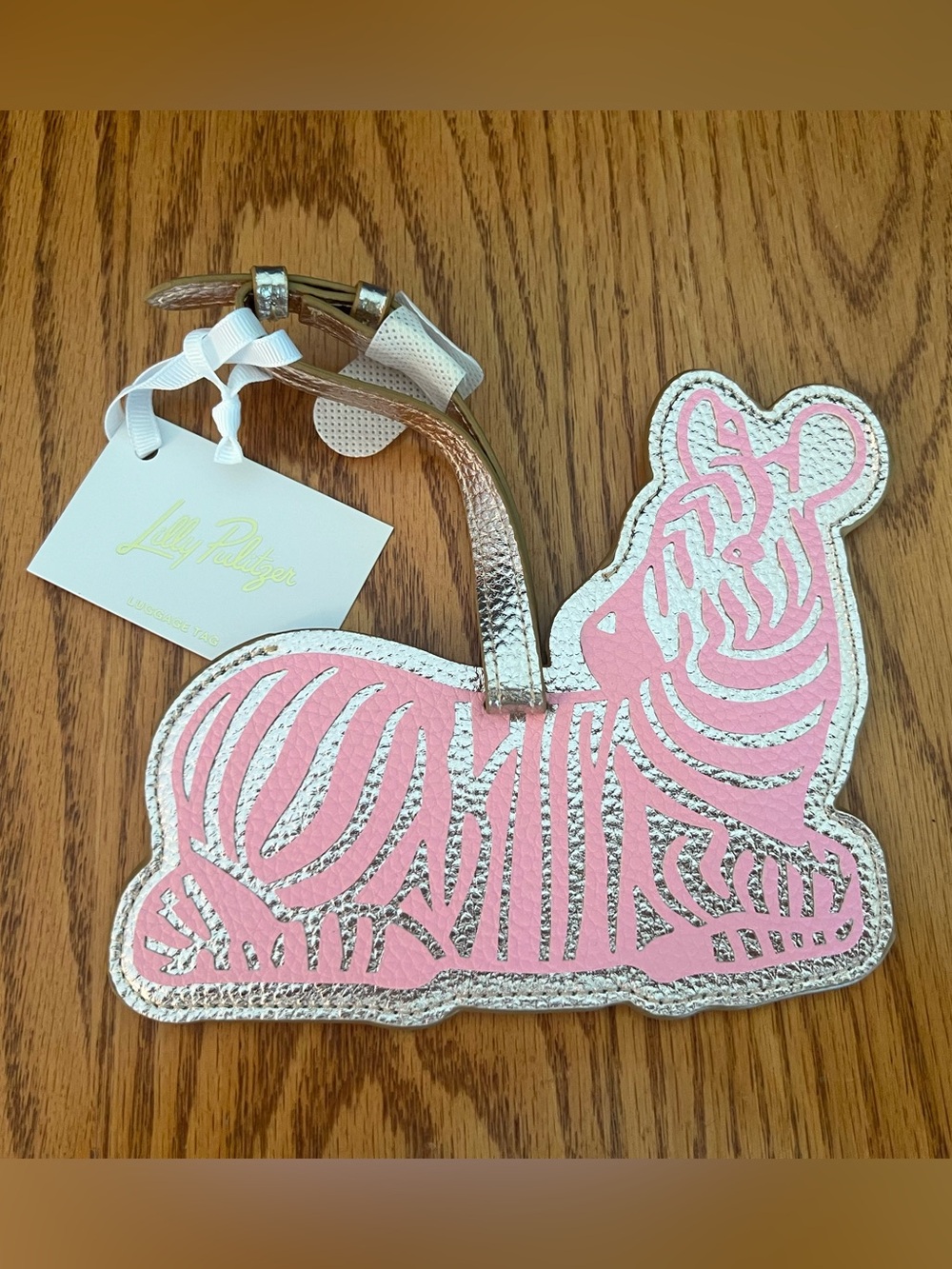 Lilly Pulitzer Metallic Gold Pink Horse Luggage Tag